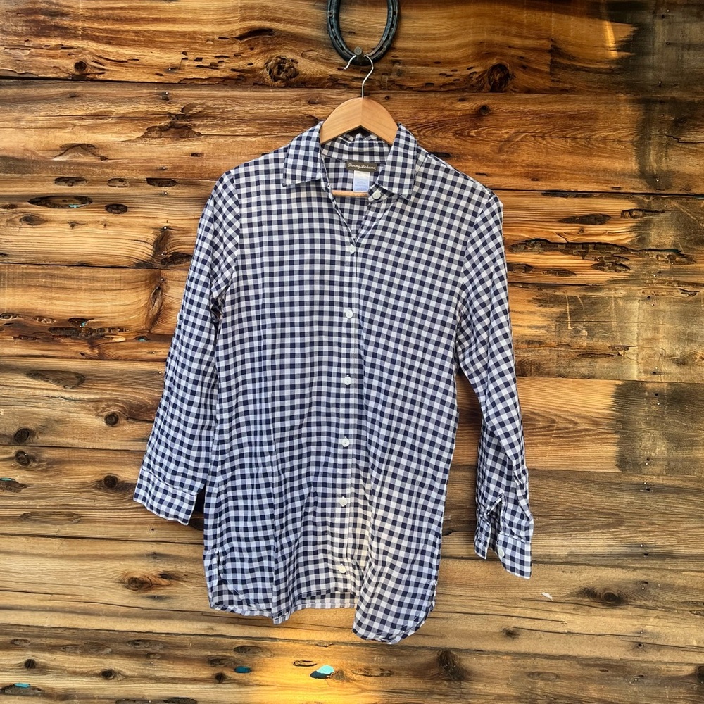 TOMMY BAHAMA | Women’s Blue White Plaid Roll Up Sleeve Button Up Shirt M